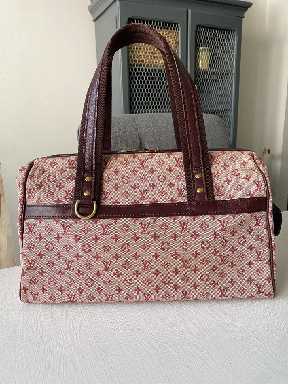 Louis Vuitton Mini Lin Josephine GM Cherry & Bordeaux Canvas with COA